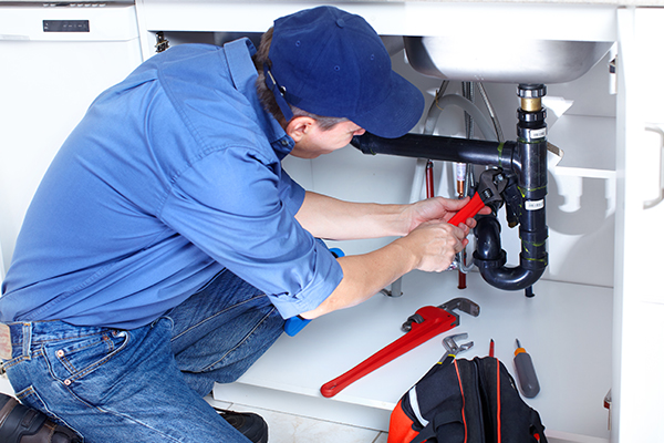 An image showing a plumber working on a sink
